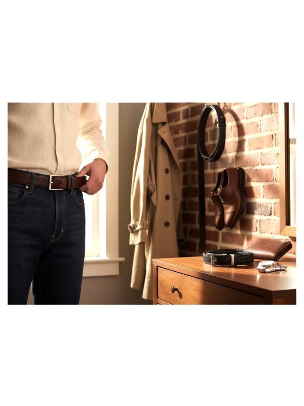 3 Pack Genuine Leather Belts Medium Brown & Black Adjustable Design